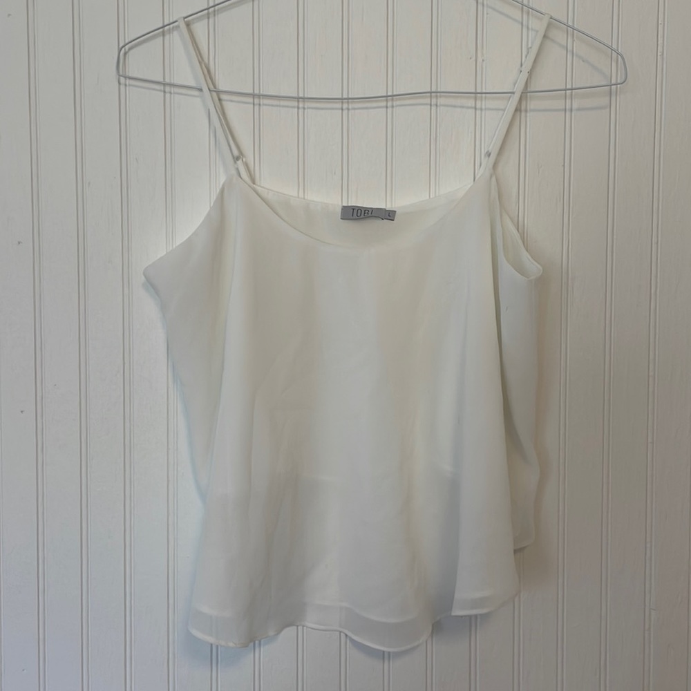 NEW WITH TAGS | Tobi White Chiffon Flowy Crop Tank Top (LARGE)